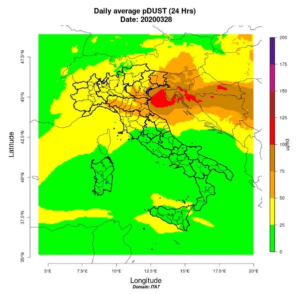 Media giornaliera dust del 28 marzo