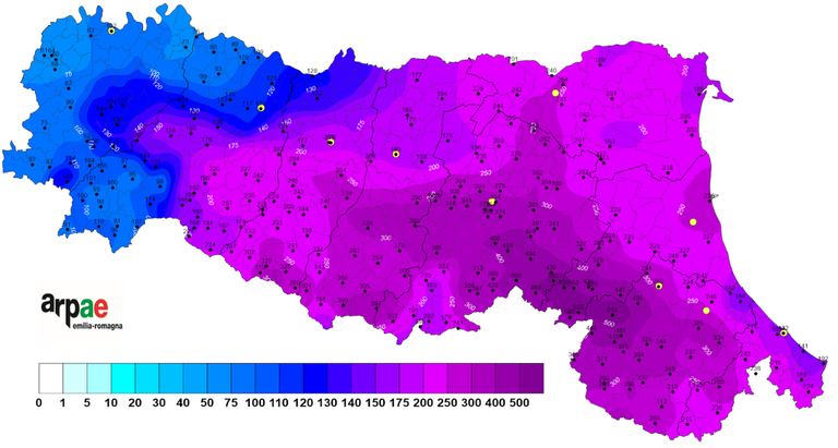 Precipitazioni 1-17 maggio 2023