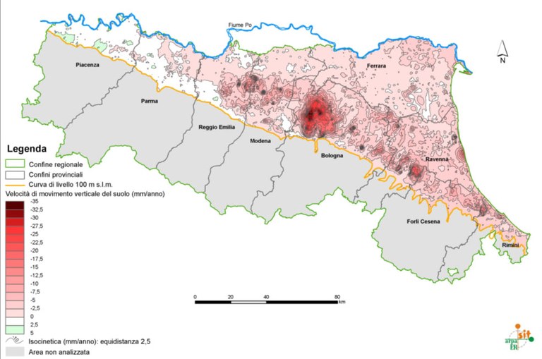 Carta delle velocità di movimento verticale del suolo nel periodo 2006-2011