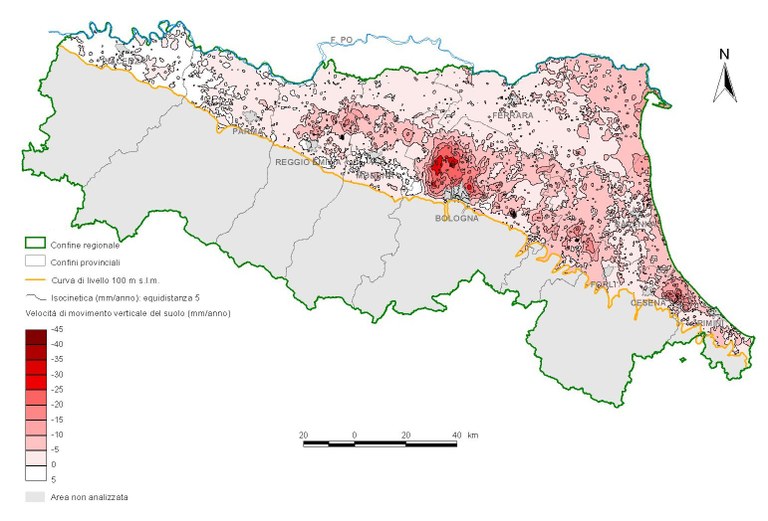 Carta delle velocità di movimento verticale del suolo nel periodo 2002-2006